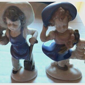 Carl Scheidig Porcelain Figures: Boy Gardener and Girl with Lamb (Girl DAMAGED)
